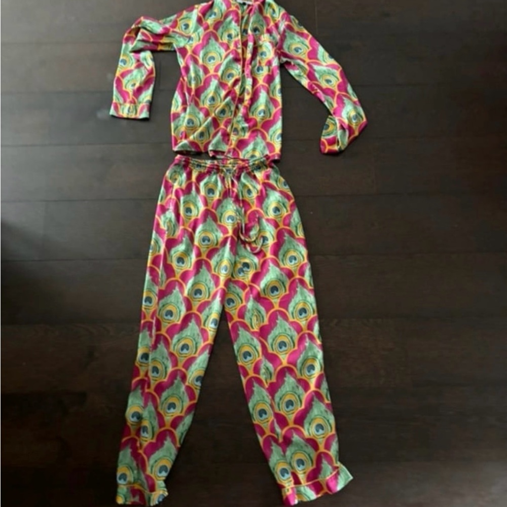 Their Nibs Hot Pink Peacock Satin Pyjamas